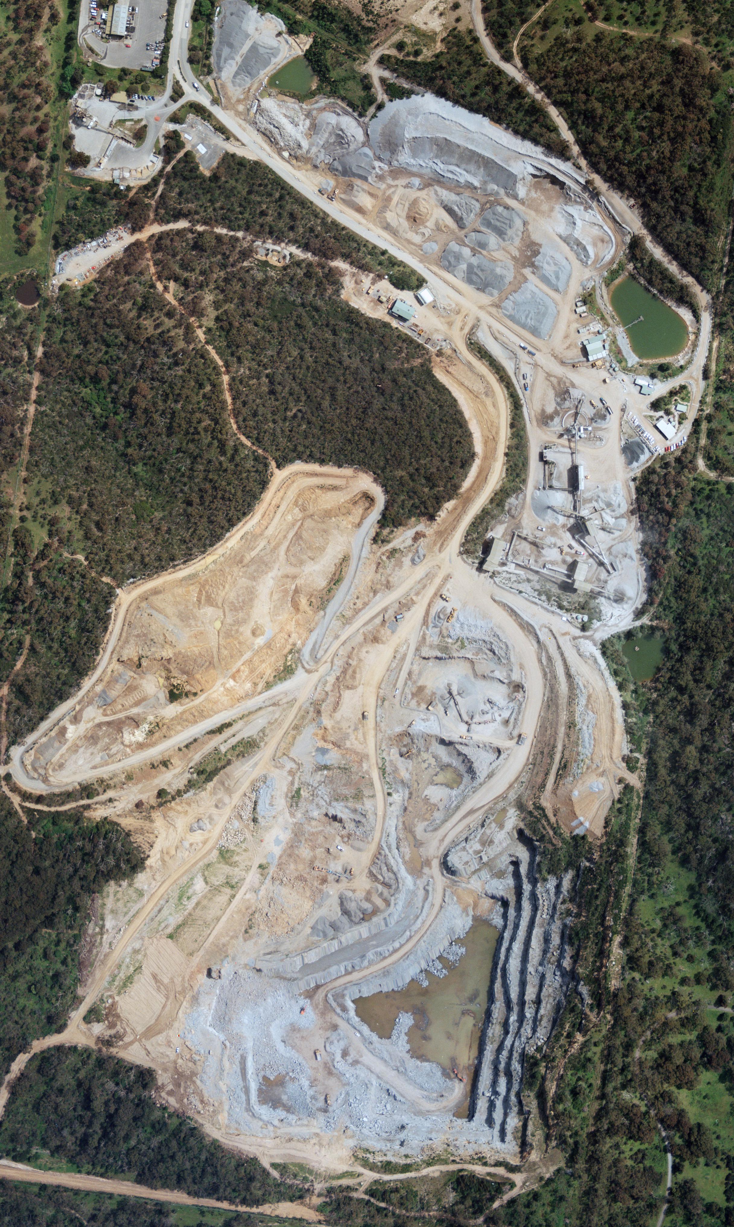 Top-down aerial view of Lysterfield Quarry terrain