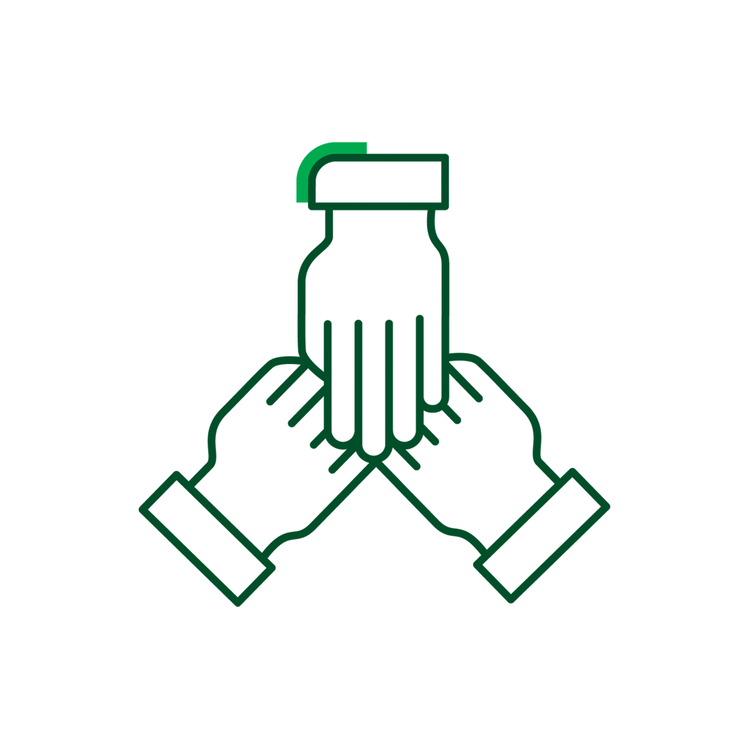 Icon of connected arms, symbolizing teamwork and collaboration