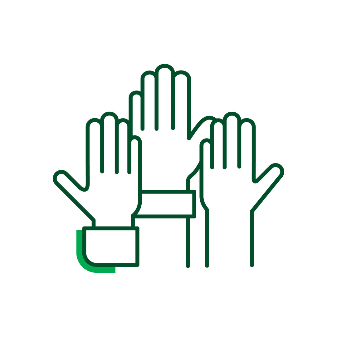 Icon of raised hands representing ownership and responsibility