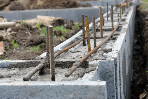 Concrete retaining wall under construction