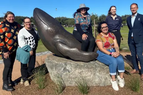 Team members with community on Burri Burri pictured on the Lake Illawarra Art Trail