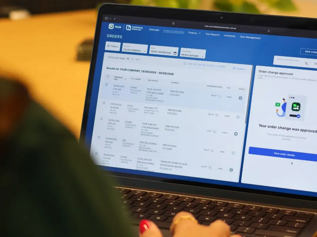 Orders & Deliveries screen on Heidelberg Materials' Hub web portal.